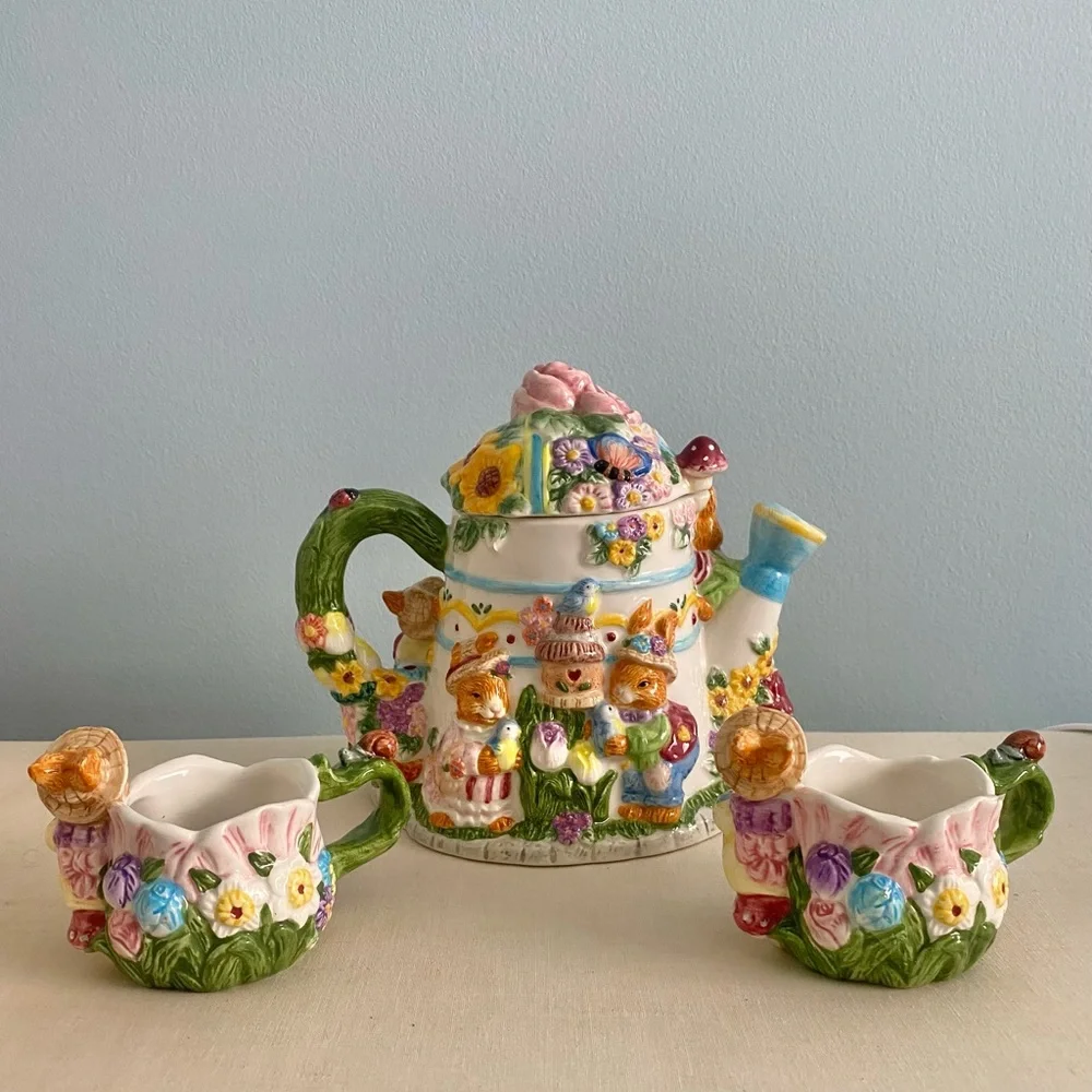 Bunny Rabbit Garden Party Vintage Tea Set